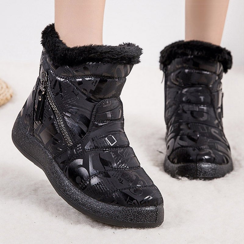 Letter Print Boots Winter Warm Plush Snow Boot Women Shoes - Body Bliss Essentials