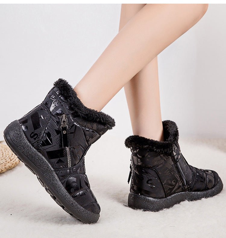 Letter Print Boots Winter Warm Plush Snow Boot Women Shoes - Body Bliss Essentials