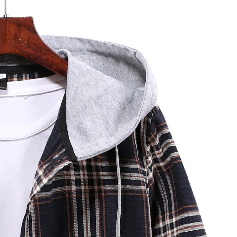 Plaid Shirt Men's Autumn Hooded Jacket - Body Bliss Essentials