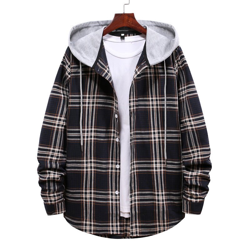 Plaid Shirt Men's Autumn Hooded Jacket - Body Bliss Essentials