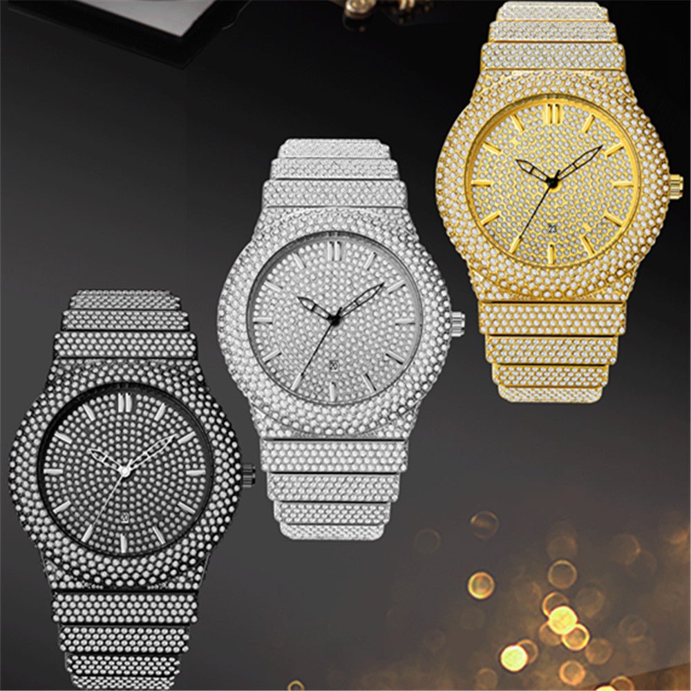 Affordable Luxury Style Diamond - embedded Watch Men's Color Calendar Quartz Watch - Body Bliss Essentials