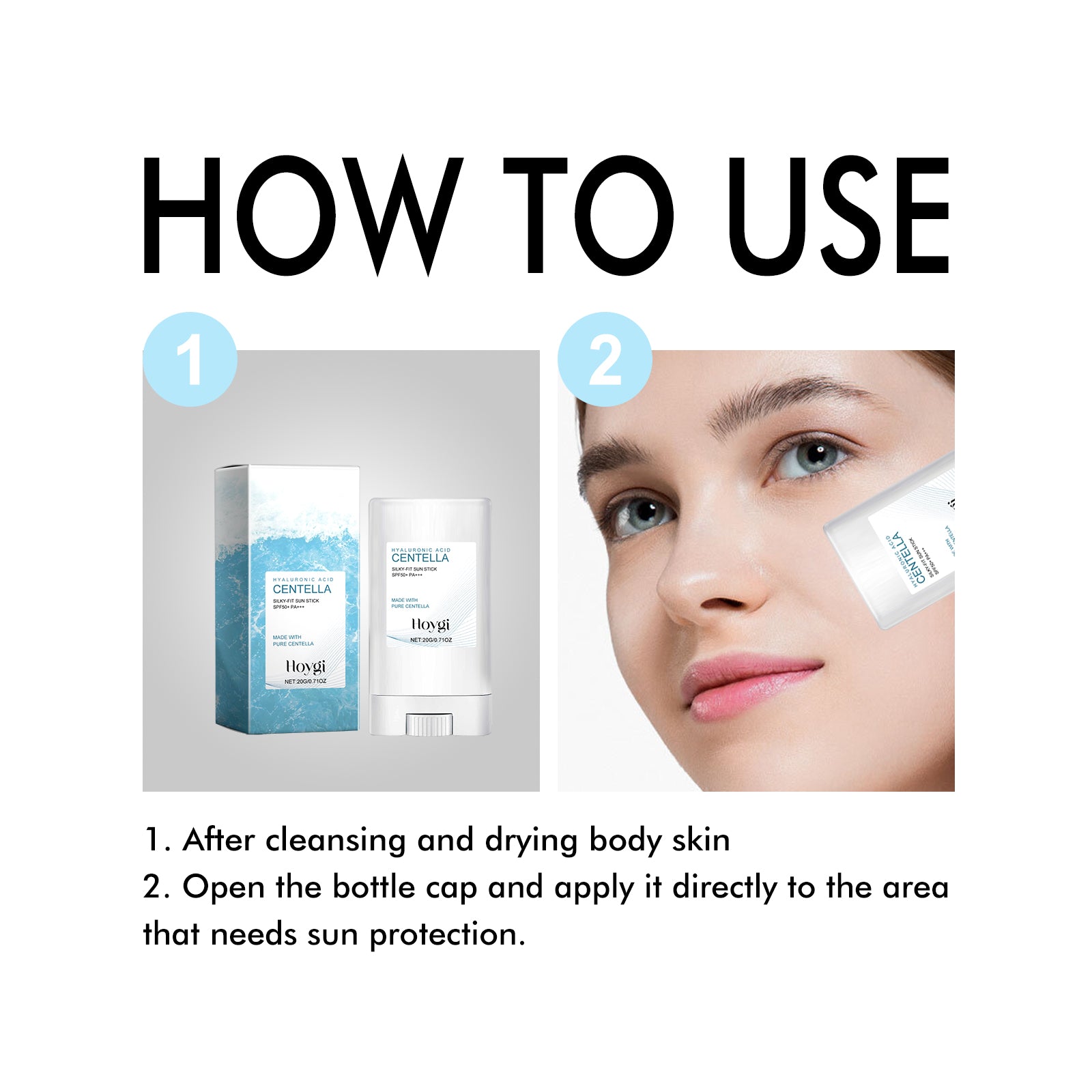 Hoygi Hyaluronic Acid Sunscreen Stick Gentle Moisturizing UV Protection For Sunburned And Reddened Skin - Body Bliss Essentials