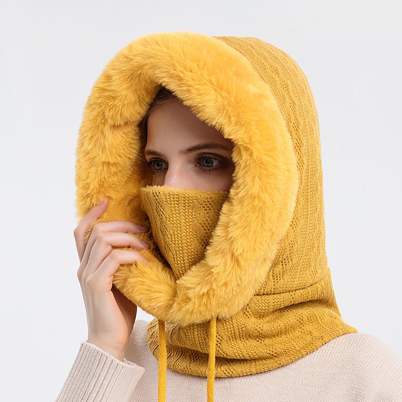 Winter Thick Plush Hat With Scarf Windproof Warm Knit Hats Hooded For Women - Body Bliss Essentials