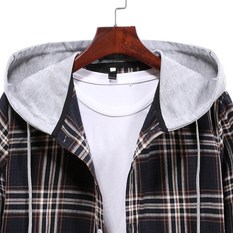Plaid Shirt Men's Autumn Hooded Jacket - Body Bliss Essentials