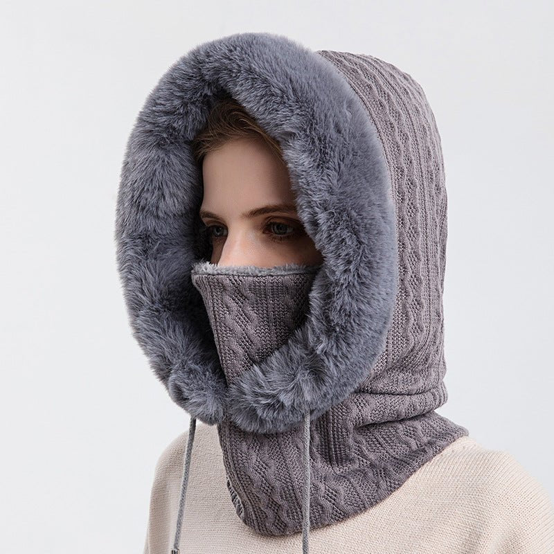 Winter Thick Plush Hat With Scarf Windproof Warm Knit Hats Hooded For Women - Body Bliss Essentials