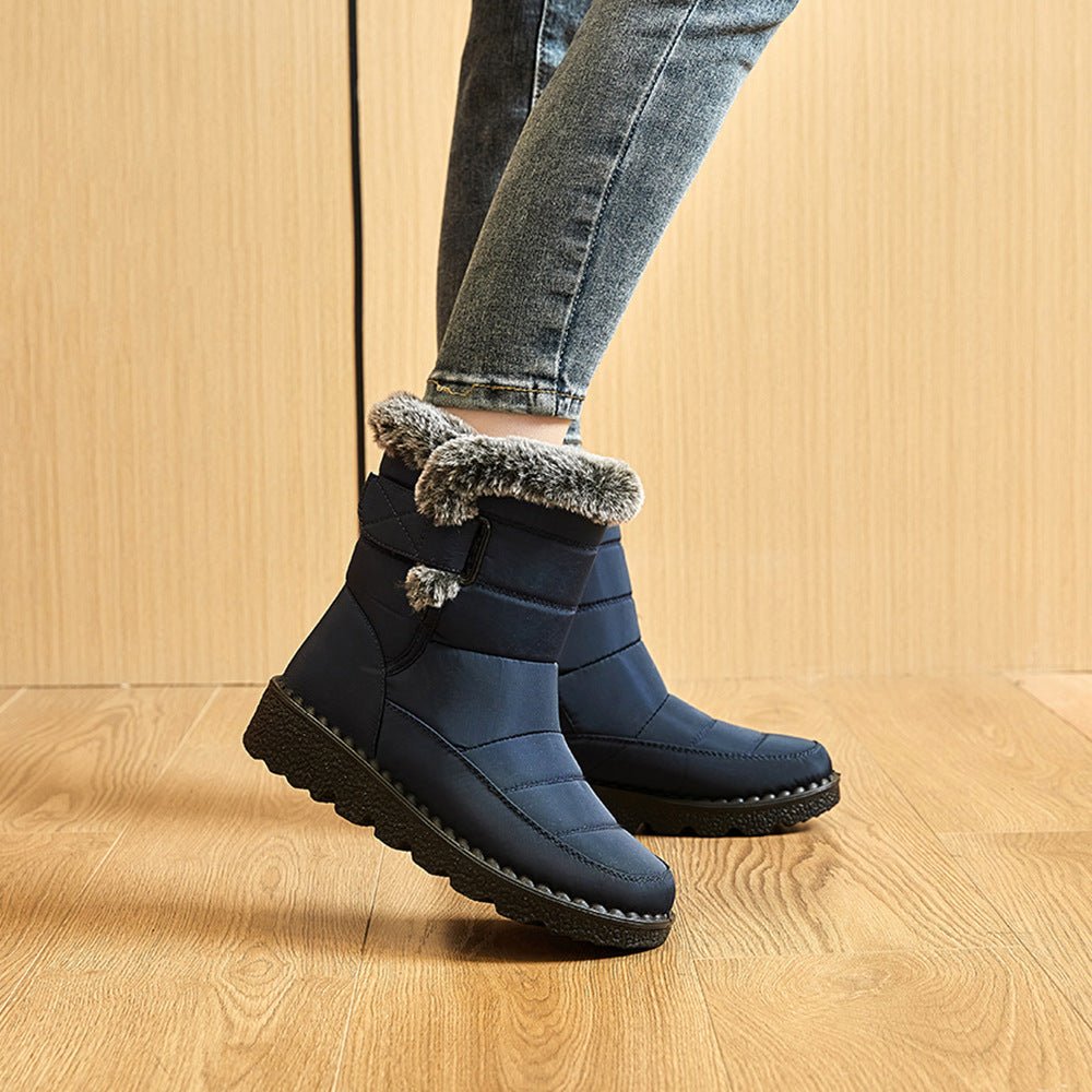 Snow Boots Winter Warm Hook And Loop Fastener Plush Shoes Women Waterproof Low Heels Platform Ankle Boots - Body Bliss Essentials