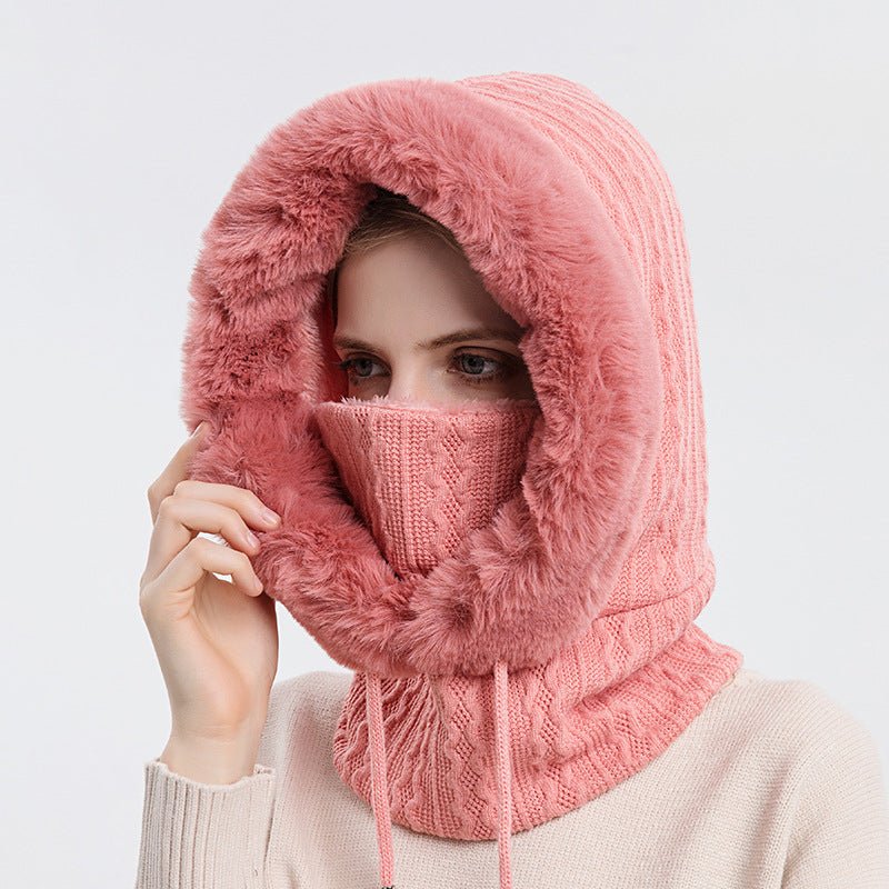 Winter Thick Plush Hat With Scarf Windproof Warm Knit Hats Hooded For Women - Body Bliss Essentials