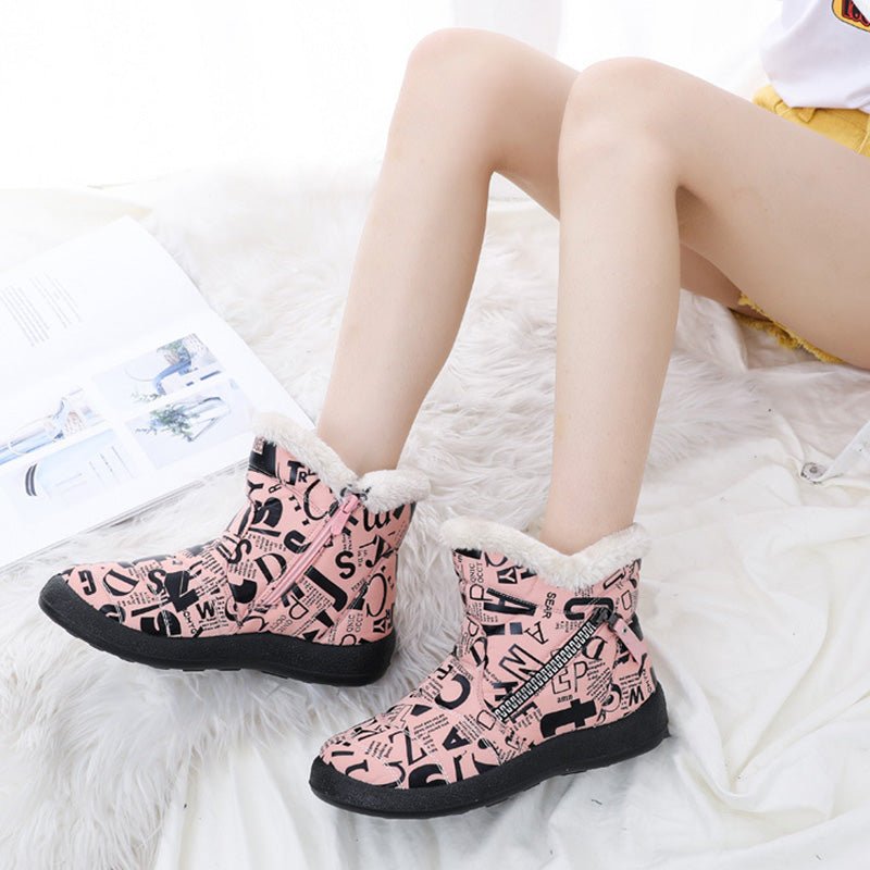 Letter Print Boots Winter Warm Plush Snow Boot Women Shoes - Body Bliss Essentials