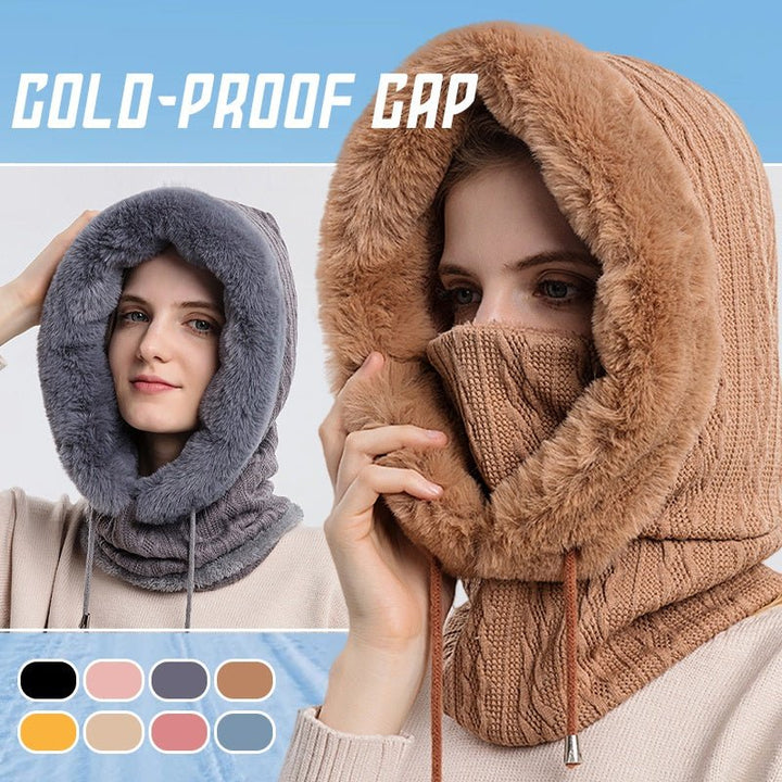 Winter Thick Plush Hat With Scarf Windproof Warm Knit Hats Hooded For Women - Body Bliss Essentials