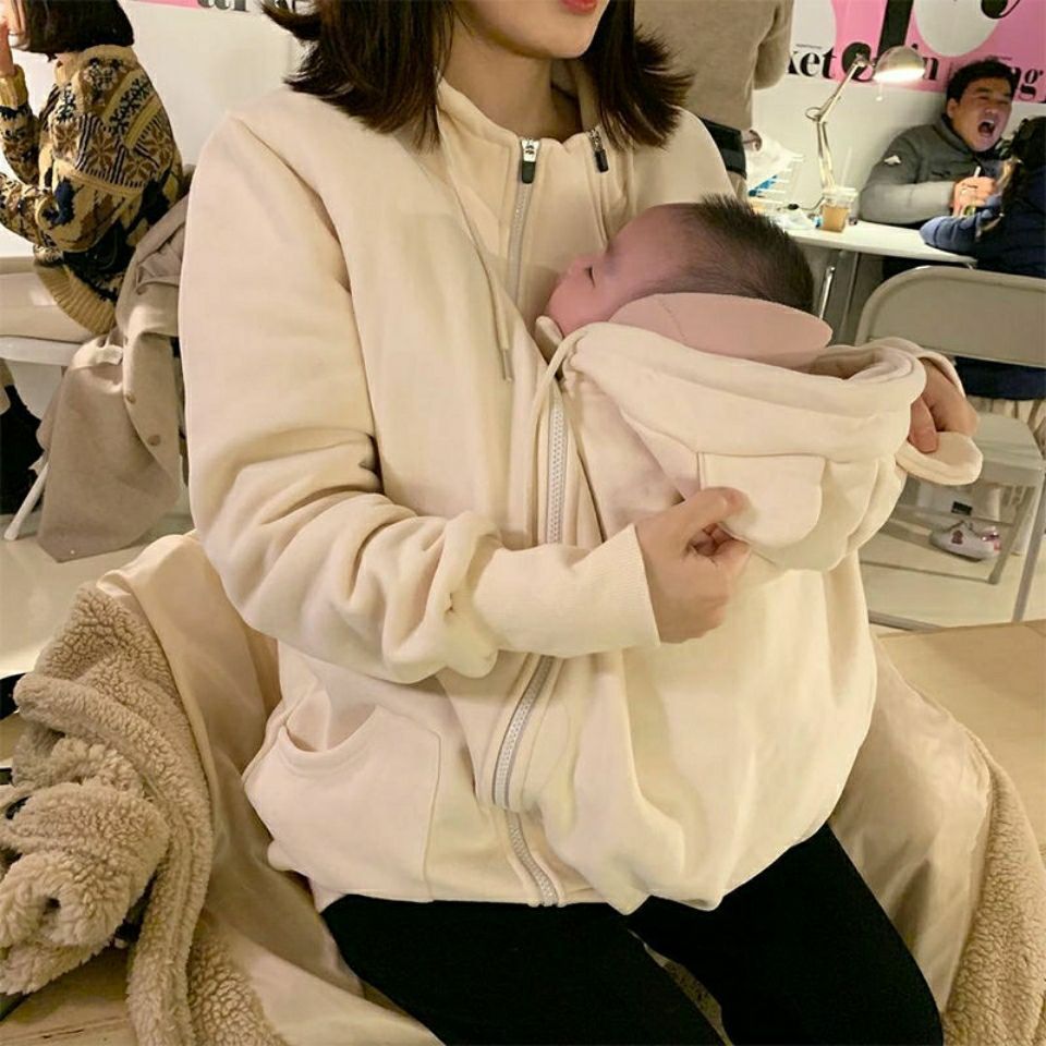 Kangaroo Mother Baby One - piece Coat Plush Nursing Sweater Coat - Body Bliss Essentials