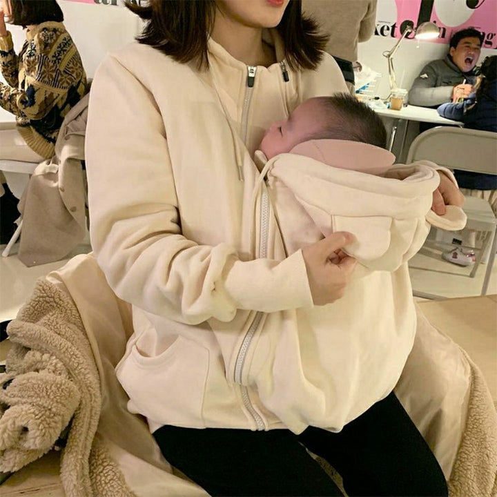 Kangaroo Mother Baby One - piece Coat Plush Nursing Sweater Coat - Body Bliss Essentials