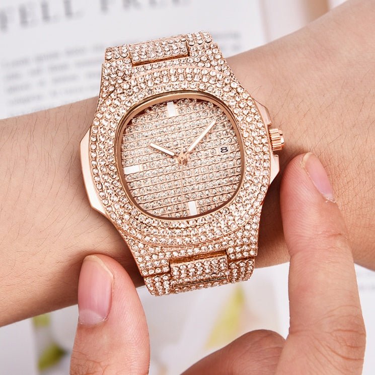 Mens Watches Luxury Brand Fashion Diamond Date Quartz Watch - Body Bliss Essentials