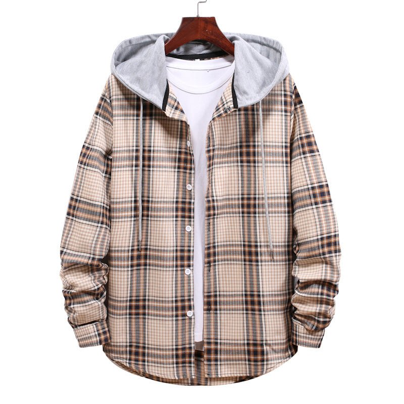Plaid Shirt Men's Autumn Hooded Jacket - Body Bliss Essentials