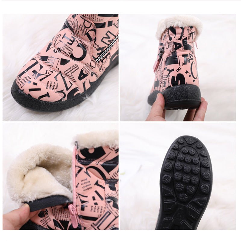 Letter Print Boots Winter Warm Plush Snow Boot Women Shoes - Body Bliss Essentials