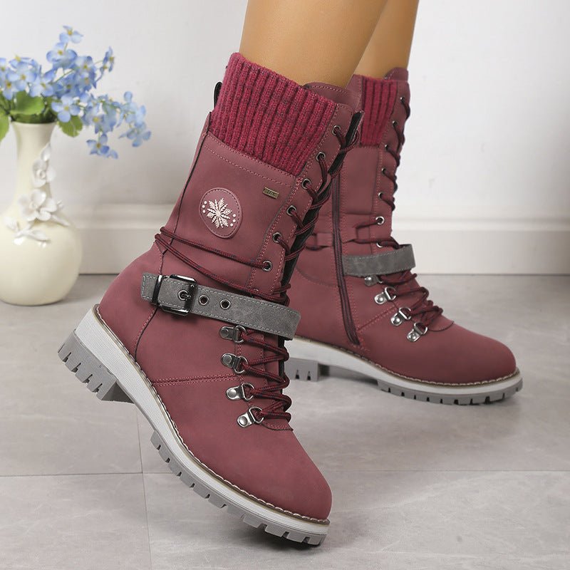 Fur Integrated Women's Shoes Thickened Warm Knee - high Snow Boots - Body Bliss Essentials