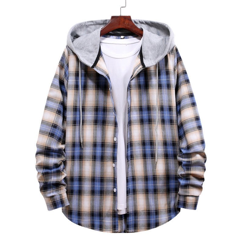 Plaid Shirt Men's Autumn Hooded Jacket - Body Bliss Essentials