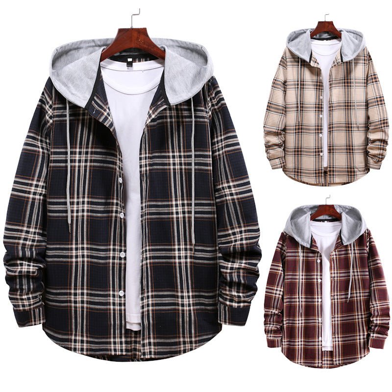 Plaid Shirt Men's Autumn Hooded Jacket - Body Bliss Essentials