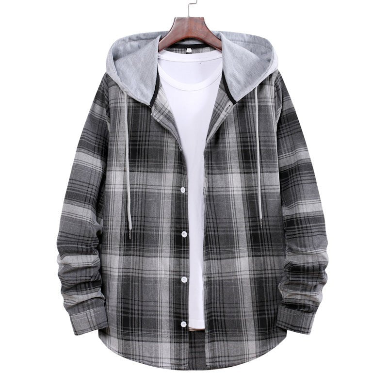 Plaid Shirt Men's Autumn Hooded Jacket - Body Bliss Essentials