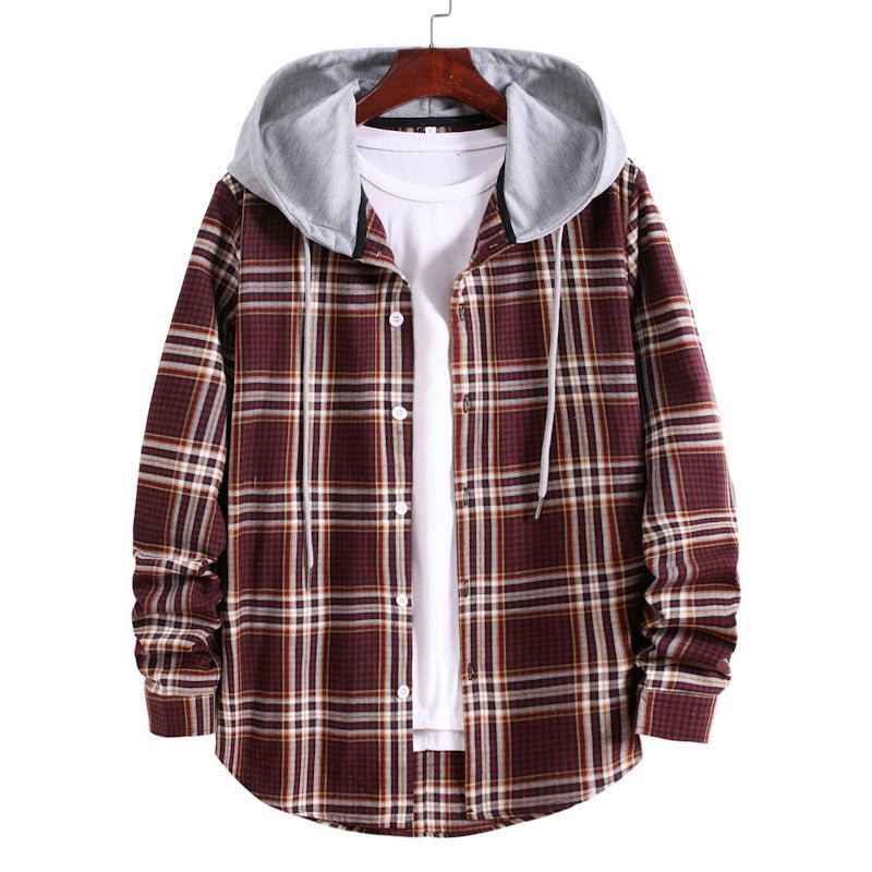 Plaid Shirt Men's Autumn Hooded Jacket - Body Bliss Essentials