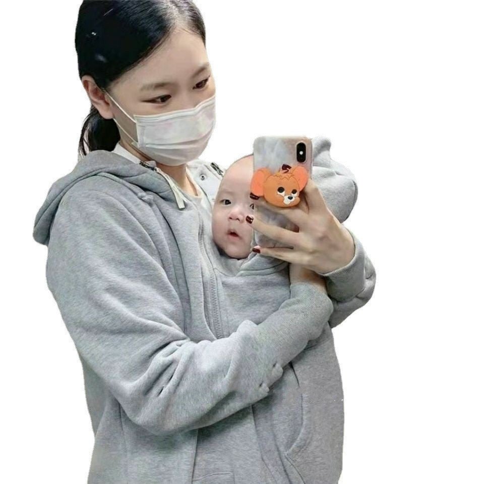 Kangaroo Mother Baby One - piece Coat Plush Nursing Sweater Coat - Body Bliss Essentials